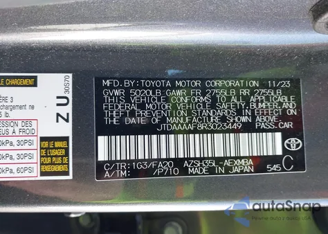 2024 Toyota Crown Xle из США, поврежденный, VIN JTDAAAAF8R3023449